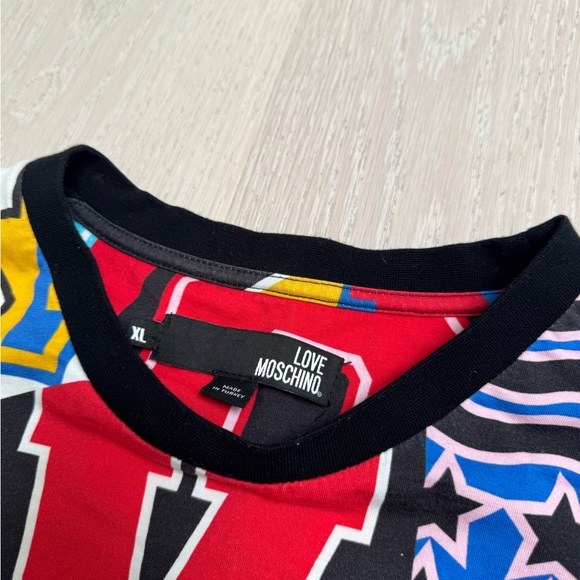 LOVE MOSCHINO Graphic Patchwork Logo T-Shirt – Size XL - Picture 5 of 7